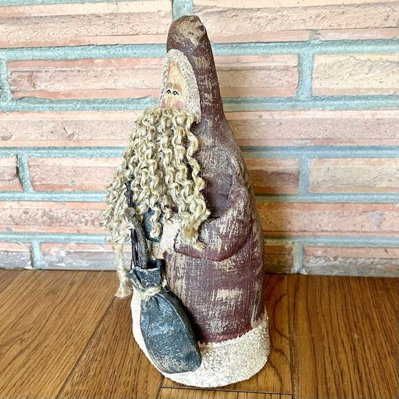 Vintage Rustic Folk Crackled Canvas Belsnickle Santa Claus 11” Primitive - Picture 2 of 6